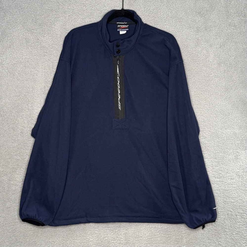 Vtg Speedo Sport Systems Men's L Fleece 90's Blue 1/2‎ Zip Jacket Pockets Logo
